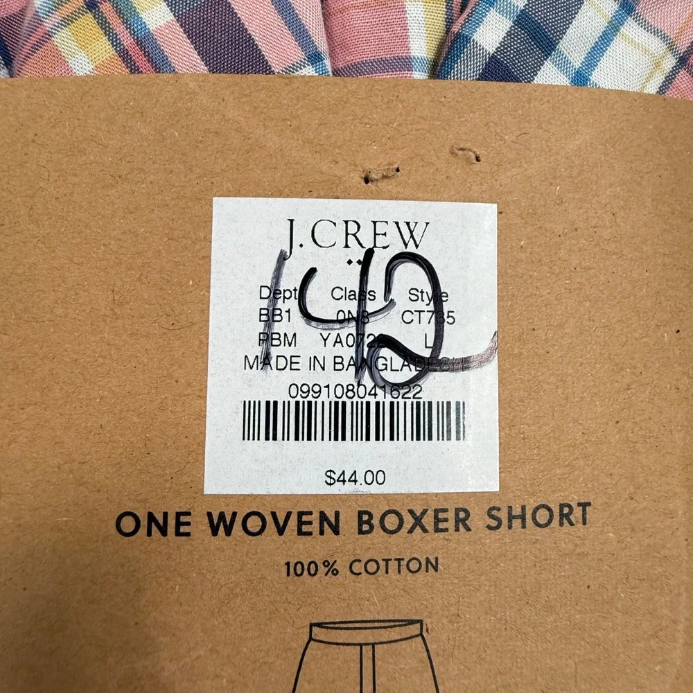 J.Crew Mens Size Large Woven Boxer Short Pink Blue Yellow Plaid CT735 New